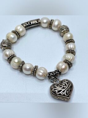 Stauer Pearl of Girl Bracelet Freshwater Pearls Silver Spacers Beaded Bracelet